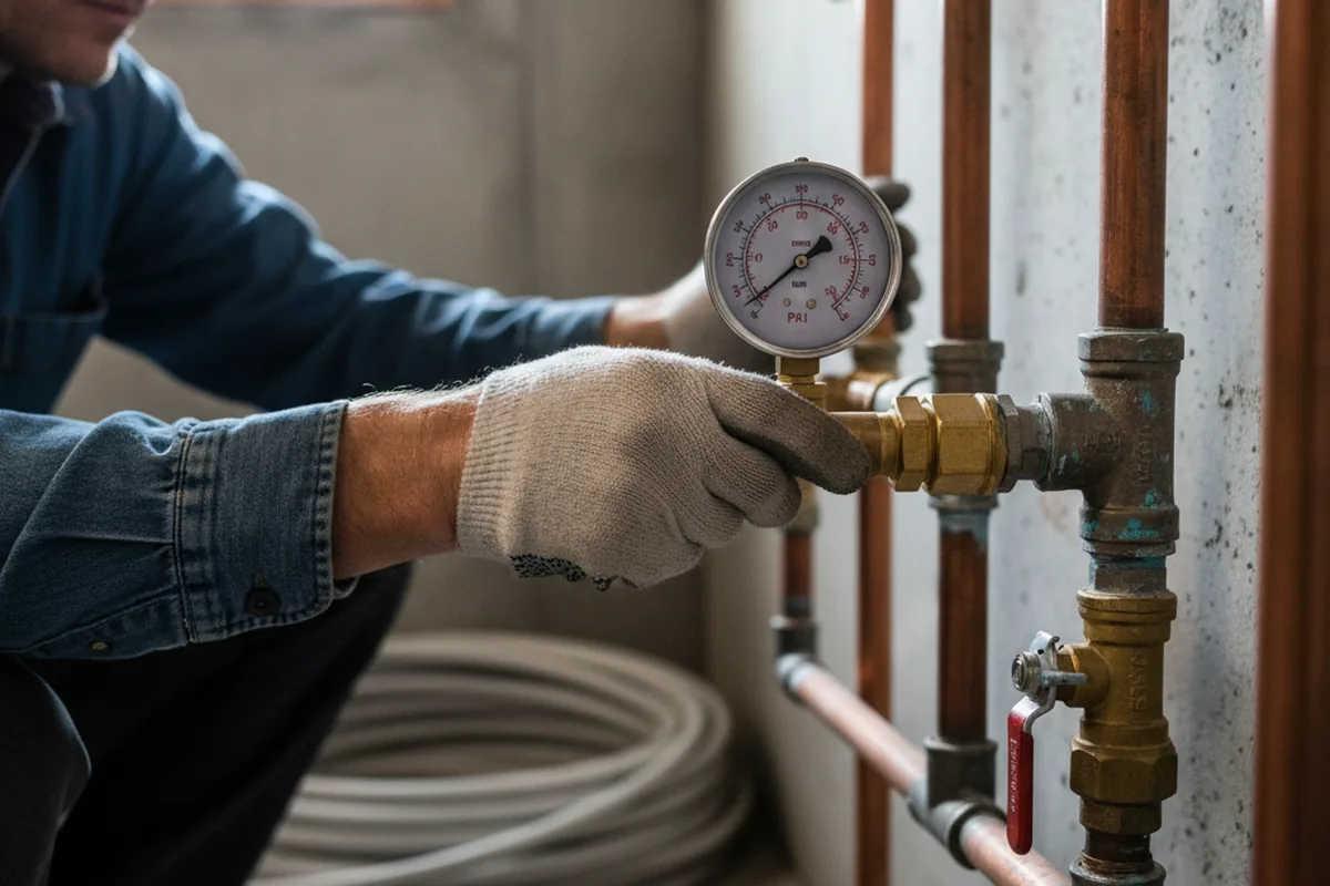 Pressure testing a repaired line during Water Line Repair in Breezewood